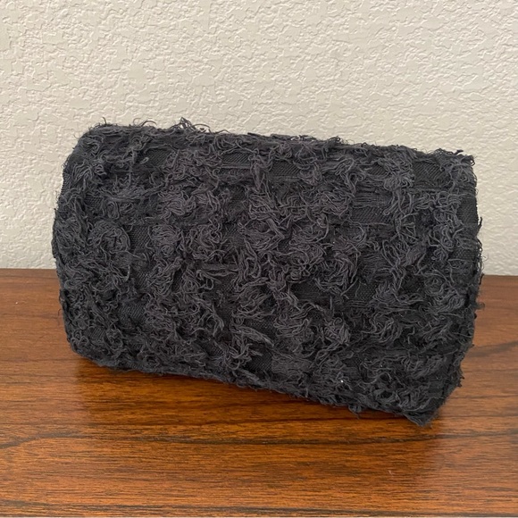 Black Fringe Tweed Leather Classic Single Flap Crossbody Chain Bag Medallion C2 - Picture 11 of 14